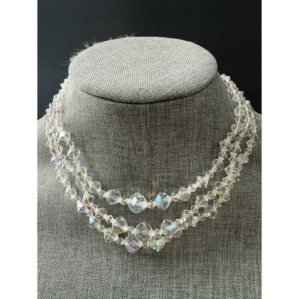Laguna Crystal 3 Strand Crystal Glass Beaded Bead Layered AB Necklace 16” Choker